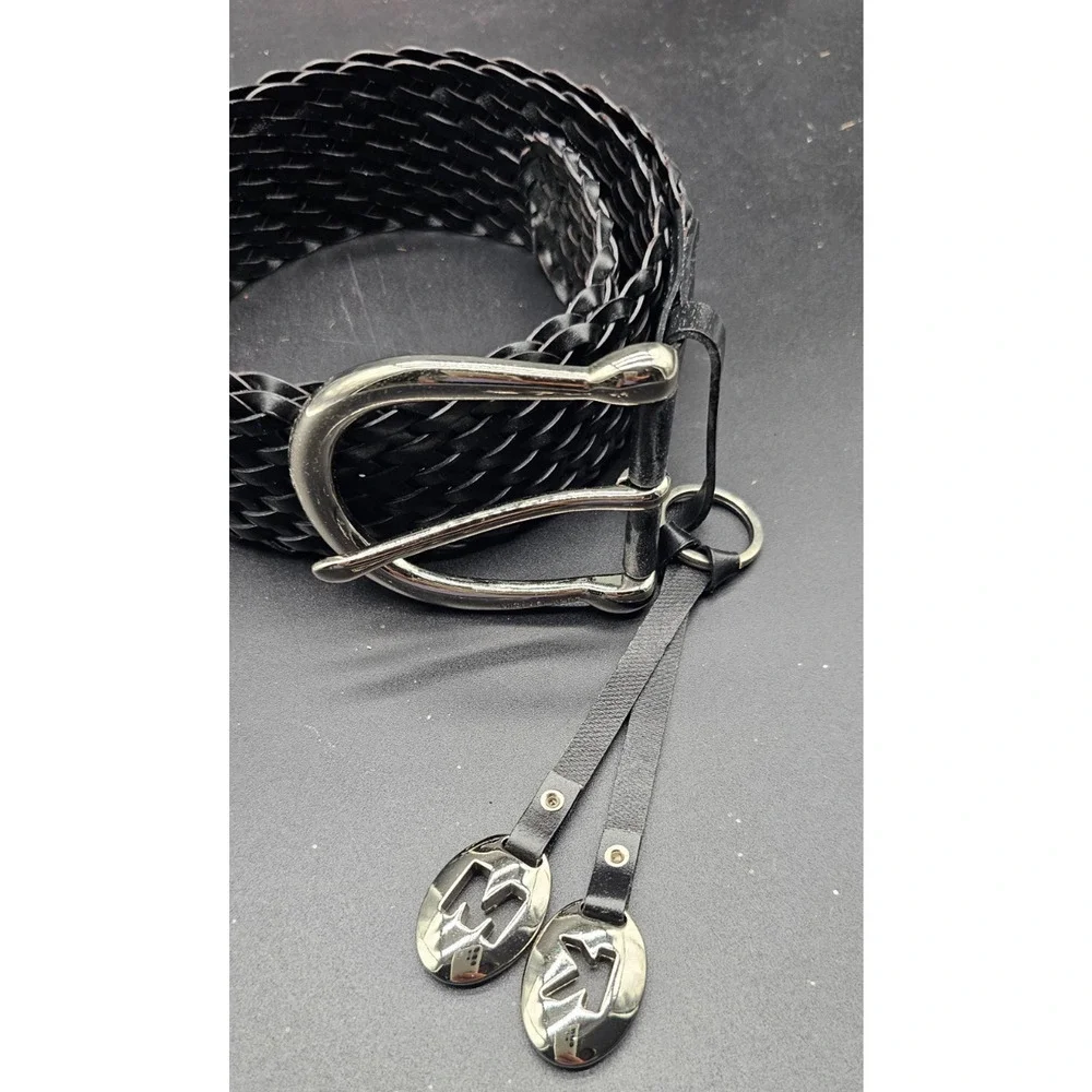 Michael Kors Leather Woven Belt Medium Silver Buckle 553633